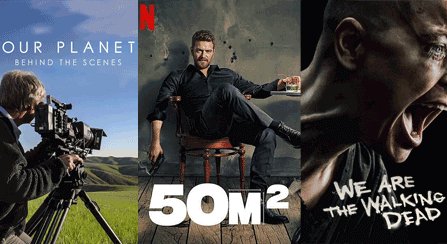 Catalogue interface showing rows of movies and TV series